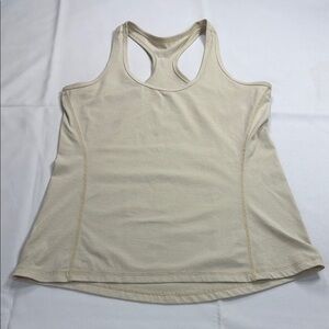 Tan and White Fitted Backless Sleeveless Tank Top